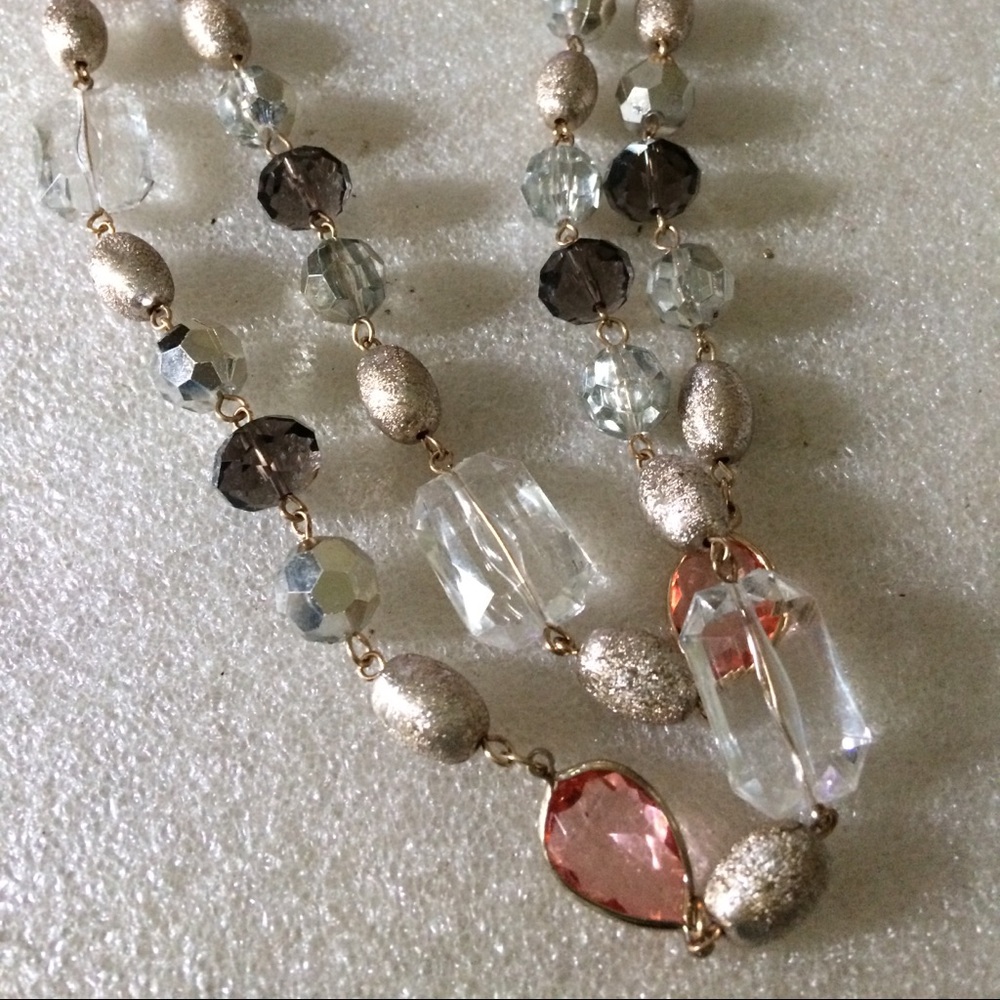 Vintage lucite faced beads long necklace